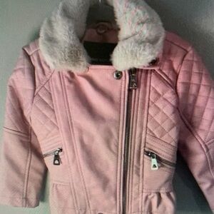 Pink Quilted Kids Jacket with Faux Fur Collar